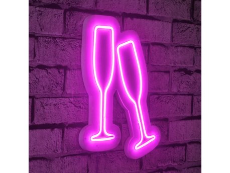 WALLXPERT Zidna LED dekoracija Champagne Glasses Pink