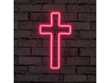 WALLXPERT Zidna LED dekoracija Cross Sign Pink