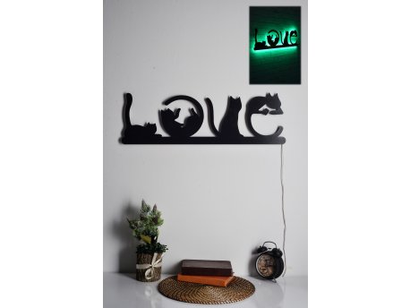 WALLXPERT Zidna LED dekoracija Cat Love Green
