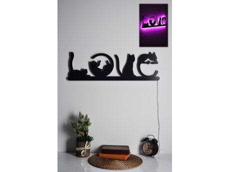WALLXPERT Zidna LED dekoracija Cat Love Pink