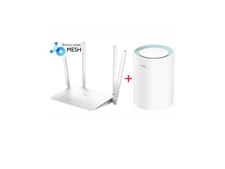 CUDY Cudy SET WR1300 AC1200 Dual Band 2.4+5Ghz MESH Ruter + M1300 1-pack AC1200 Dual Band MESH