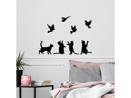 WALLXPERT Zidna dekoracija Birds Playing With Cats