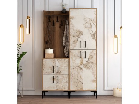 HANAH HOME Cipelarnik sa čivilukom Berlin BA Walnut White Marble OUTLET
