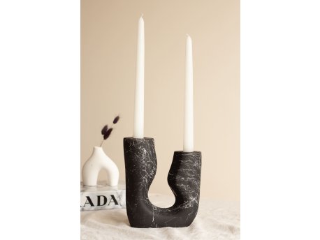 WALLXPERT Svećnjak i sveće set Asymmetric Black Marble