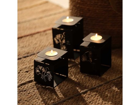 WALLXPERT Set svećnjaka Ginkgo Tealight APT549 Black