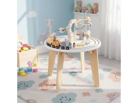 ECO TOYS Drveni 5u1 edukativni interaktivni sto za decu - lavirint, perlice na zici (rolerkoster), vozic, ogledalo, ECOTOYS