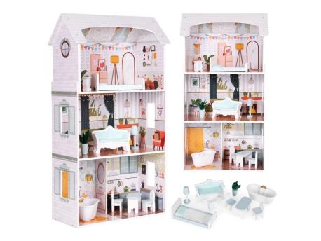ECO TOYS Kucica za lutke Alice na 3 sprata, 4 sobe, set sa 9 komada namestaja