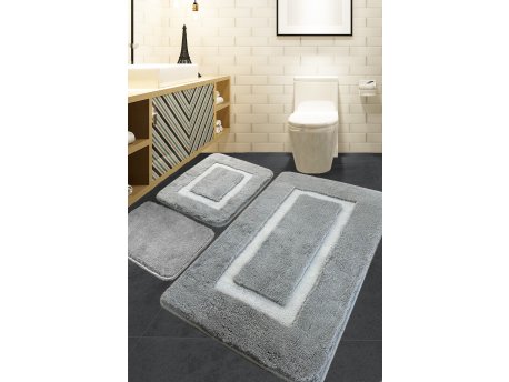 L`ESSENTIEL MAISON Set 3 prostirke za kupatilo Quadrato Frame Grey