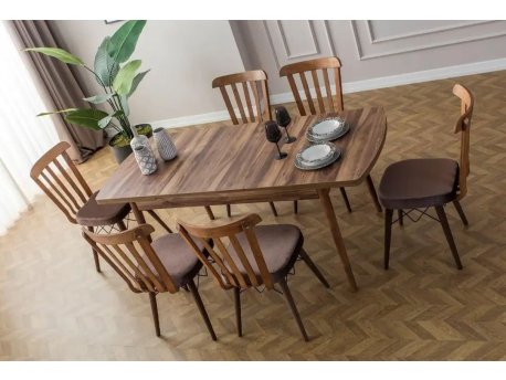 HANAH HOME Set Trpezarijski sto i 6 stolica Fergana Brown