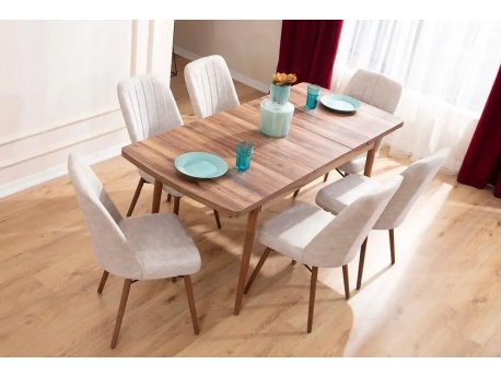 HANAH HOME Set Trpezarijski sto i 6 stolica Lidyana Cream