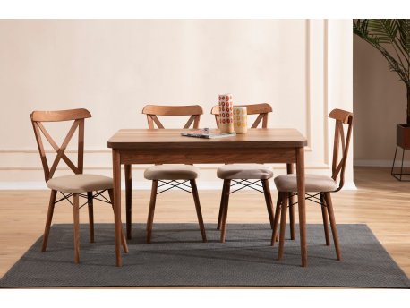 HANAH HOME Set Trpezarijski sto i 4 stolice Cenova Brown