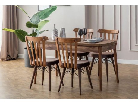 HANAH HOME Set Trpezarijski sto i 4 stolice Fergana Brown