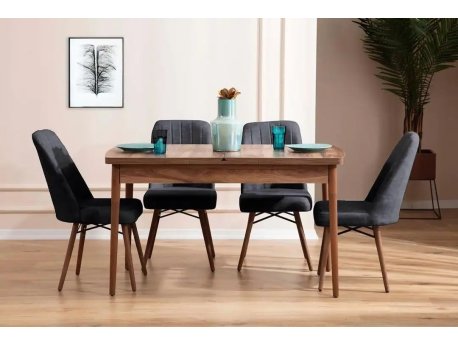 HANAH HOME Set Trpezarijski sto i 4 stolice Lidyana Anthracite