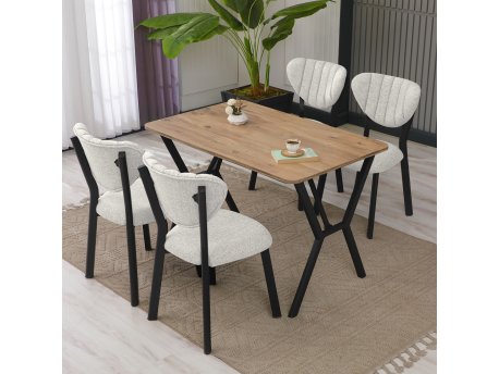 HANAH HOME Set Trpezarijski sto i 4 stolice Elma Cream Walnut