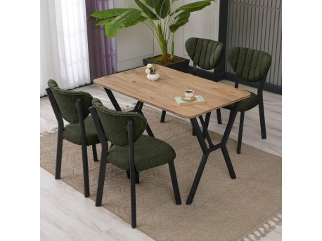 HANAH HOME Set Trpezarijski sto i 4 stolice Elma Green Walnut