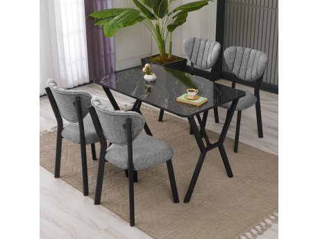 HANAH HOME Set Trpezarijski sto i 4 stolice Elma Grey Black