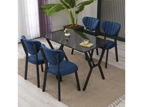 HANAH HOME Set Trpezarijski sto i 4 stolice Elma Navy Blue Black