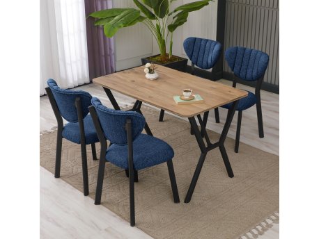 HANAH HOME Set Trpezarijski sto i 4 stolice Elma Navy Blue Walnut