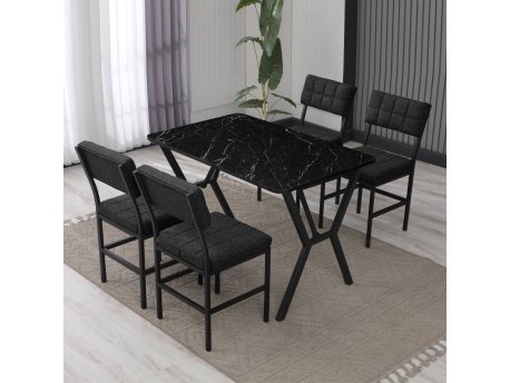 HANAH HOME Set Trpezarijski sto i 4 stolice Dubai Anthracite Black