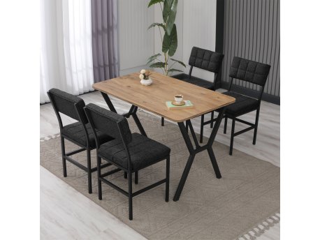 HANAH HOME Set Trpezarijski sto i 4 stolice Dubai Anthracite Walnut