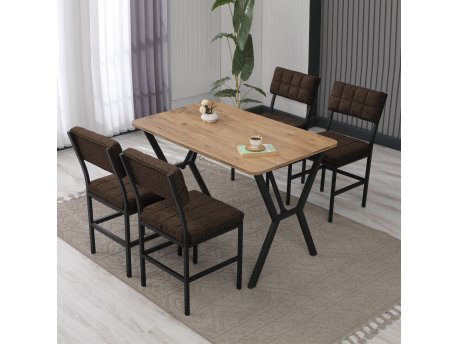 HANAH HOME Set Trpezarijski sto i 4 stolice Dubai Brown Walnut