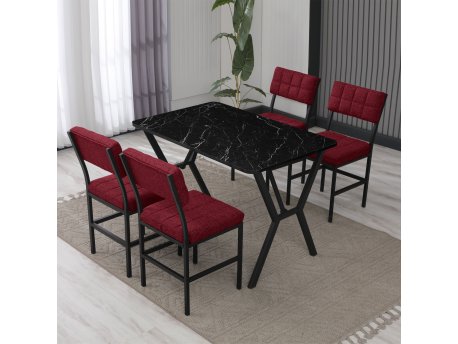 HANAH HOME Set Trpezarijski sto i 4 stolice Dubai Burgundy Black
