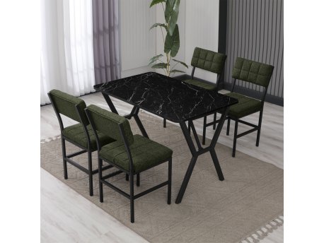 HANAH HOME Set Trpezarijski sto i 4 stolice Dubai Green Black