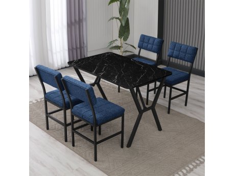 HANAH HOME Set Trpezarijski sto i 4 stolice Dubai Navy Blue Black