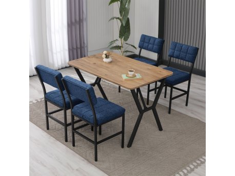 HANAH HOME Set Trpezarijski sto i 4 stolice Dubai Navy Blue Walnut
