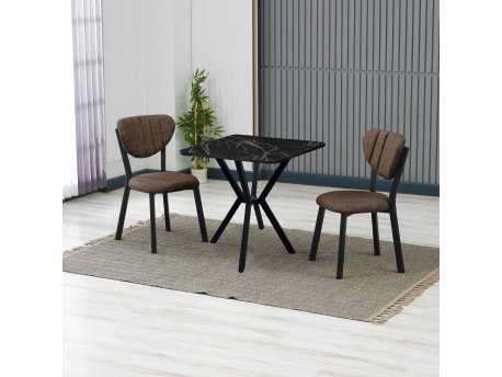 HANAH HOME Set Trpezarijski sto i 2 stolice Elma Brown Black