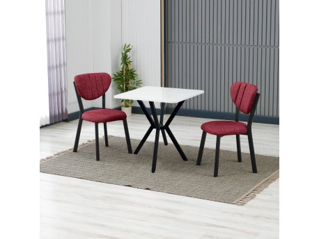 HANAH HOME Set Trpezarijski sto i 2 stolice Elma Burgundy White