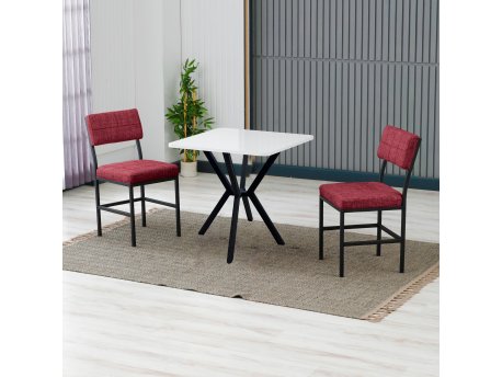 HANAH HOME Set Trpezarijski sto i 2 stolice Dubai Burgundy White