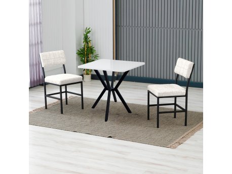 HANAH HOME Set Trpezarijski sto i 2 stolice Dubai Cream White