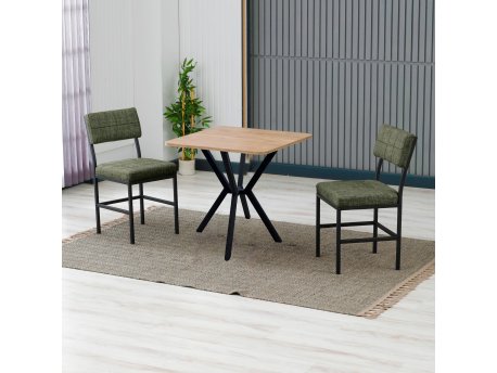 HANAH HOME Set Trpezarijski sto i 2 stolice Dubai Green Walnut