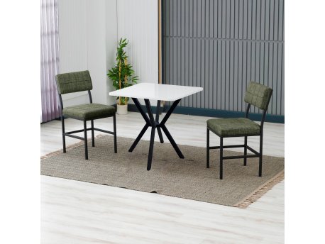 HANAH HOME Set Trpezarijski sto i 2 stolice Dubai Green White