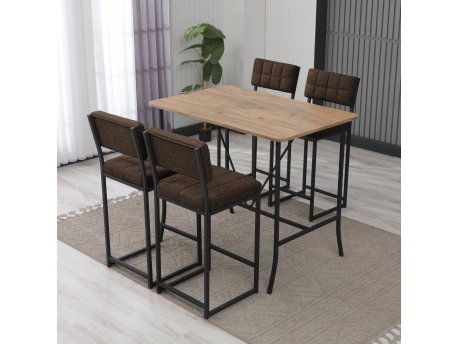 HANAH HOME Set Barski sto i 4 stolice Retro Brown Walnut