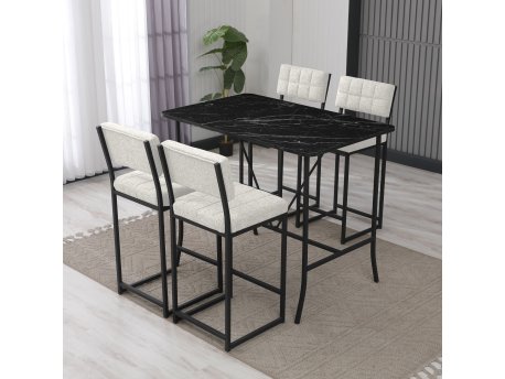 HANAH HOME Set Barski sto i 4 stolice Retro Cream Black