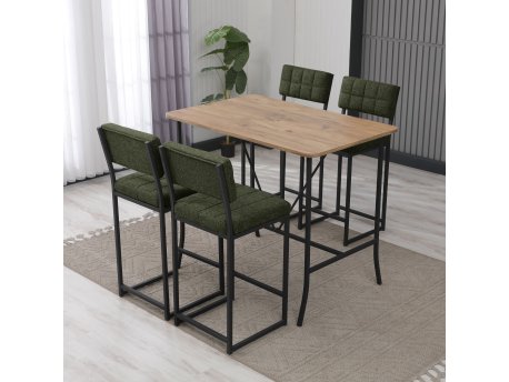 HANAH HOME Set Barski sto i 4 stolice Retro Green Walnut