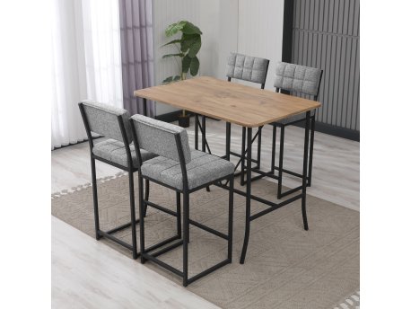 HANAH HOME Set Barski sto i 4 stolice Retro Grey Walnut