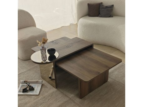 HANAH HOME Set stočića za kafu Luna 2 Bronzie Orah