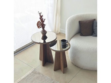 HANAH HOME Set bočnih stočića Luna 2 Bronzie Orah