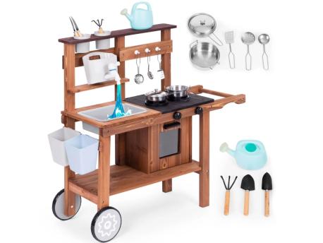 ECO TOYS Spoljna drvena kuhinja sa dodacima za igru u pesku i blatu 04