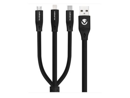 VOLKANO Kabl Volkano VK-20086-BK Slim Series Flat PVC 3-in-1 USB-C/Lightning/Micro