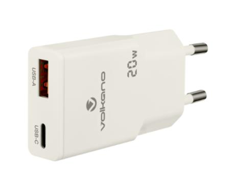 VOLKANO Kućni punjač Volkano Mighty Series VK-8063-WT GaN 20W USB-A + USN-C