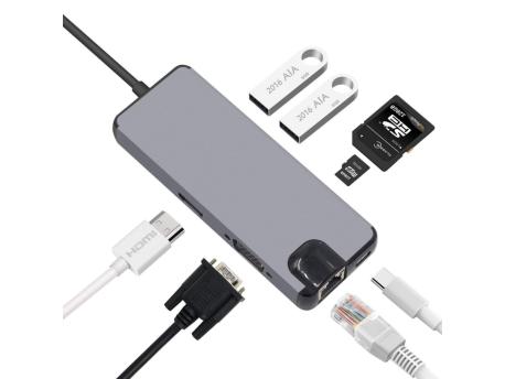 STARS SOLUTIONS Adapter Stars Solutions USB-C na HDMI/VGA/USB/SD/TF/LAN/PD sivi