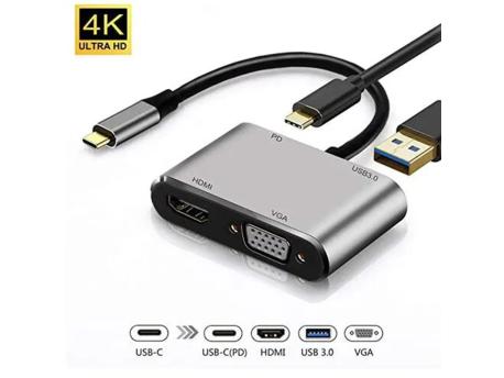 STARS SOLUTIONS Adapter Stars Solutions USB-C na HDMI/VGA/USB/PD sivi