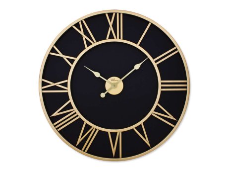 WALLXPERT Dekorativni metalni zidni sat Retro Gold Black