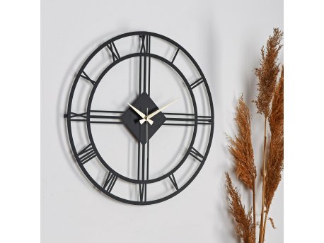 WALLXPERT Dekorativni metalni zidni sat Roma Elegante Black