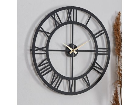 WALLXPERT Dekorativni metalni zidni sat Roma New Black