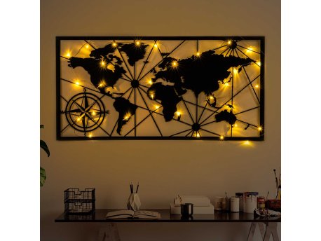 WALLXPERT Dekorativni metalni zidni dodatak World Map Led 452